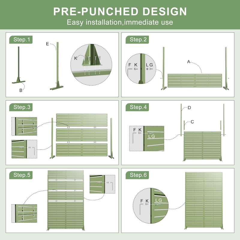 Dovelina 6ft.Outdoor Freestanding Metal Privacy Screen Decorative Garden Fence - 72"x47"
