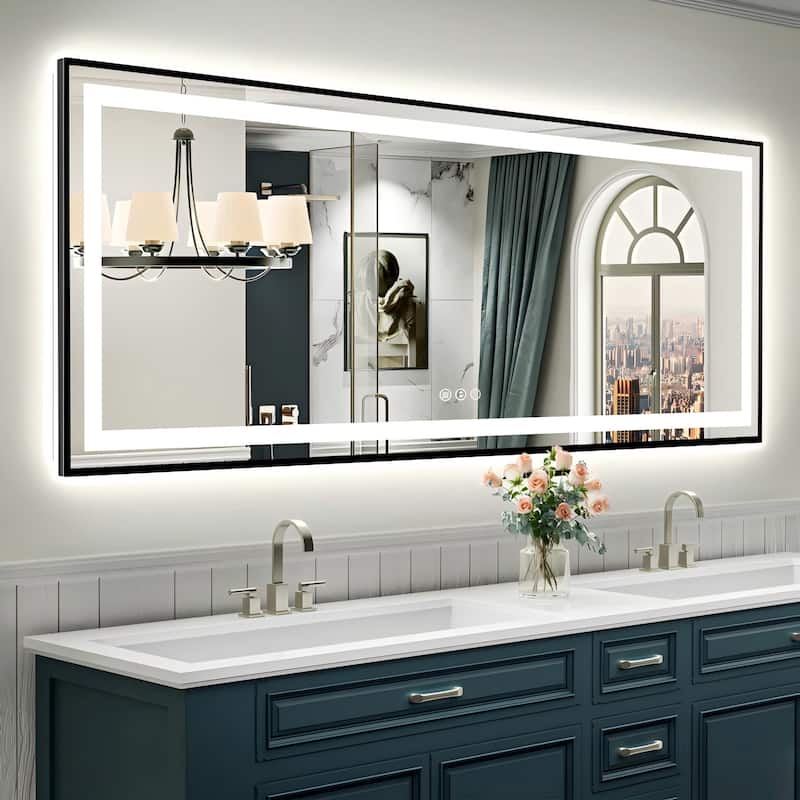 Framed Front & Back LED Lighted Anti-Fog Tempered Glass Wall Bathroom Vanity Mirror