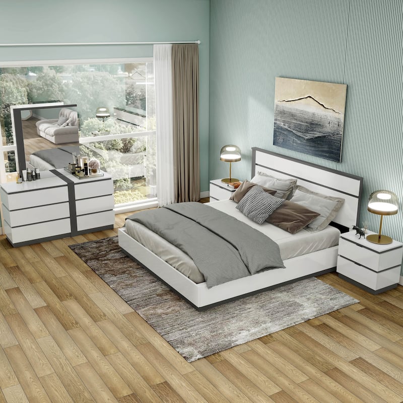 Conjira Modern White Wood 5-Piece Platform Bedroom Set (USB) by Furniture of America - Queen