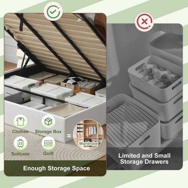 Full Size Lift-Up Storage Bed, White