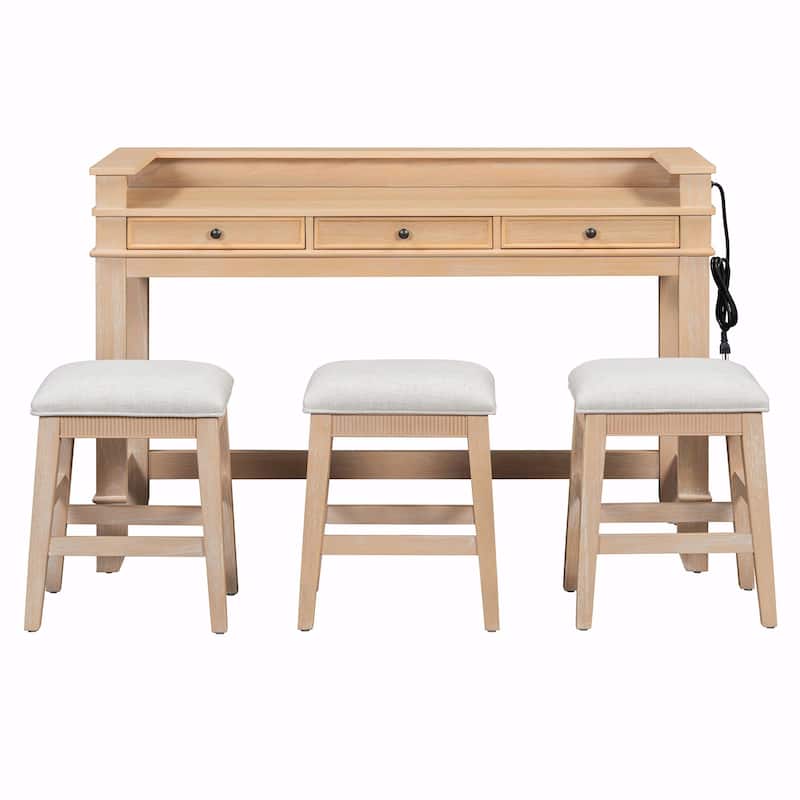 4-Piece Dining Table Set for 3 - Retro Kitchen Table with 3 Storage Drawers and Matching Chairs