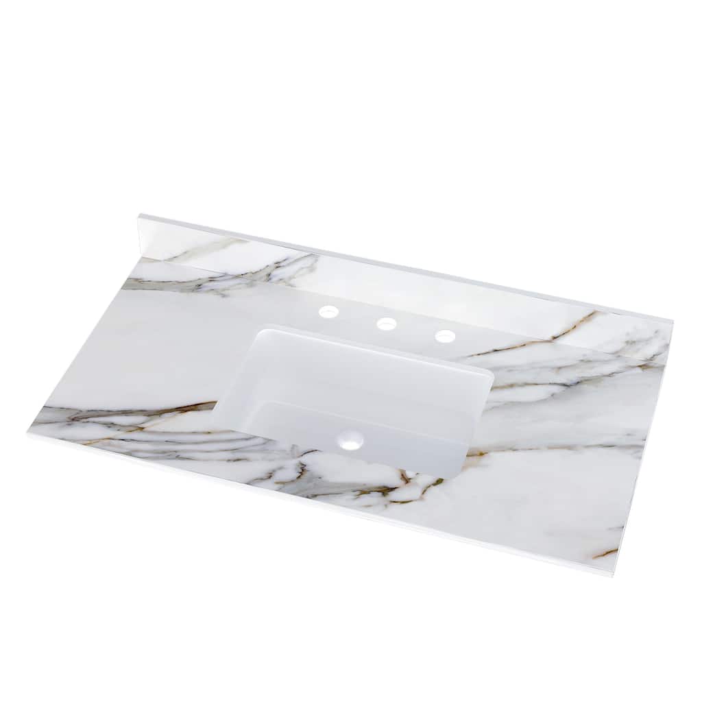 43 Inch Bathroom Marble Vanity Top,Undermount Middle Sink,4" Height Backsplash,Pre-Drilled 8 Inch Faucet Hole Spread Vanity Top