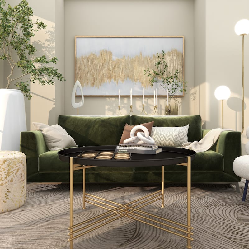 Canvas Abstract Long Horizontal Living Room Framed Wall Art with Glitter Flakes - Gold - CosmoLiving by Cosmopolitan