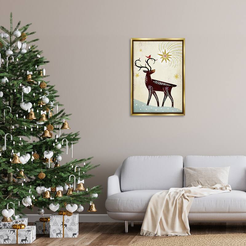 Stupell Rustic Winter Deer Framed Floater Canvas Wall Art Design By Hannah Moren