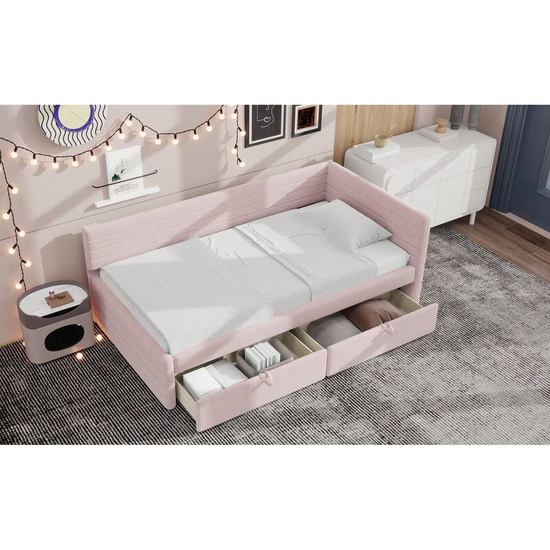 Twin Size Upholstered Daybed with Roll-Out Trundle, Space-Saving Wooden Frame, No Box Spring Needed