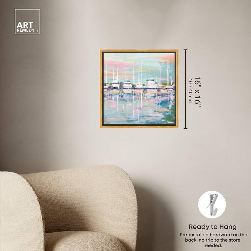 Art Remedy Coastal Dock Framed Sailing 1 Piece Canvas Wall Art