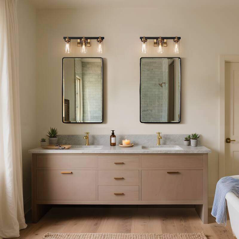 Modern Elegant 2/3-Light Black Gold Bathroom Vanity Light Dimmable Glass Wall Sconces