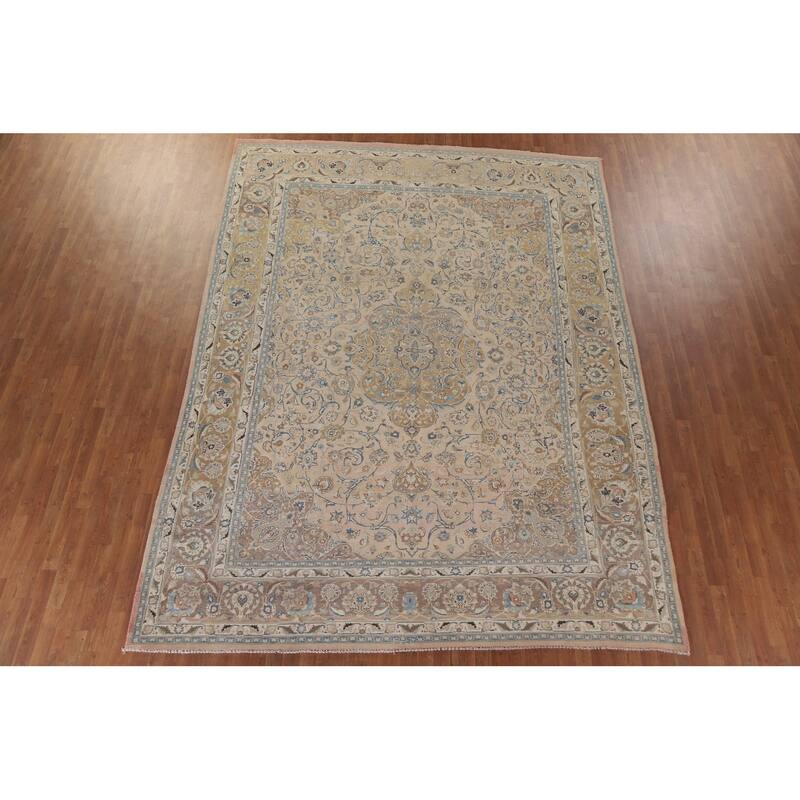 Hand Knotted Oriental 100% Wool Carpet Traditional Floral Peach Mashad Area Rug - 12' 5'' X 9' 4''