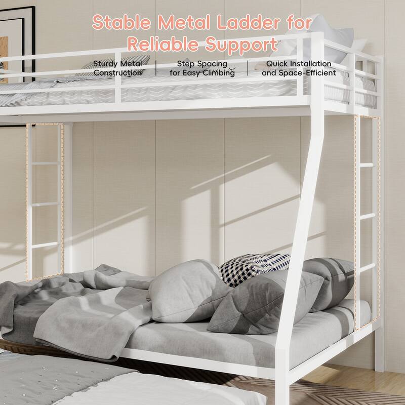 High - Stability Square Tube Bunk Bed, Featuring Ladder & Rolling Trundle, Modern Minimalist Look, Full