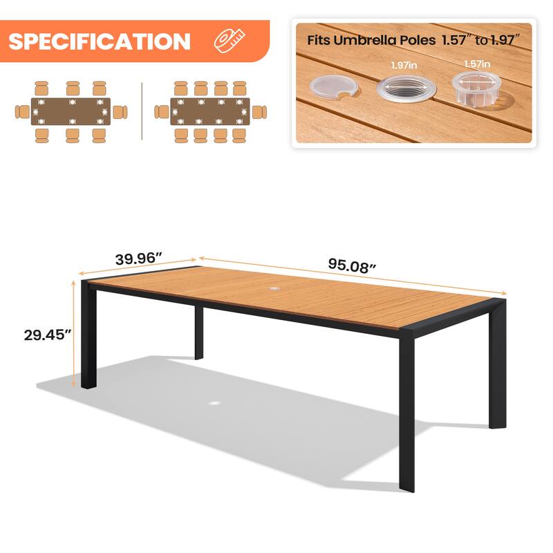 Pellebant Premium Outdoor Patio Aluminum Dining Table with Umbrella Hole