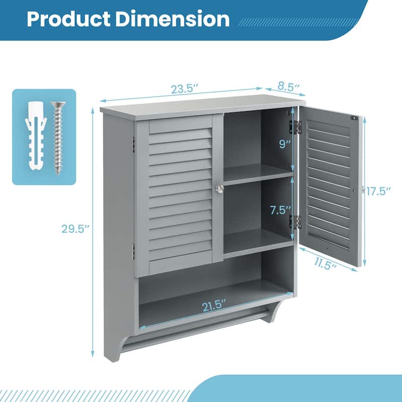 Costway Bathroom Wall Mounted Medicine Cabinet with Louvered Doors & - See Details