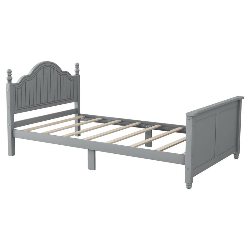 Roomfitters Twin/Full Platform Bed, Slatted Headboard and Removable Guardrails with Wooden Frame for Bedrooms or Guest Rooms