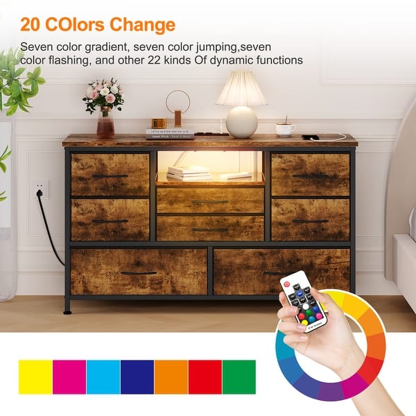 8 Drawers Long Dresser Tv Stand with Power Outlet
