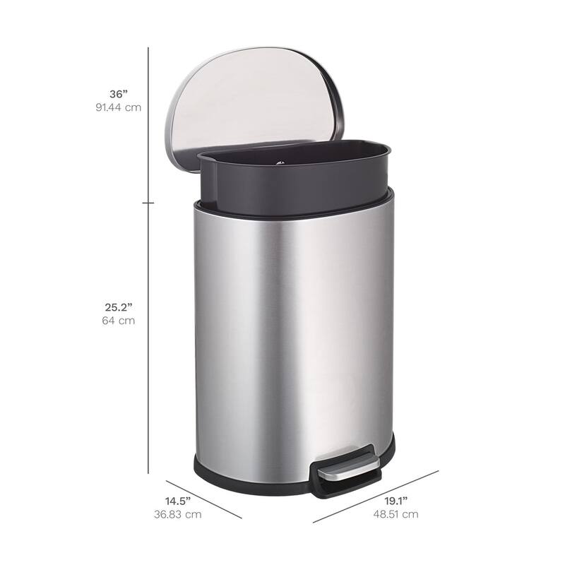 NINESTARS 13 Gallon Stainless Steel Step-On Trash Can, Half Moon Shaped SOT-50-3