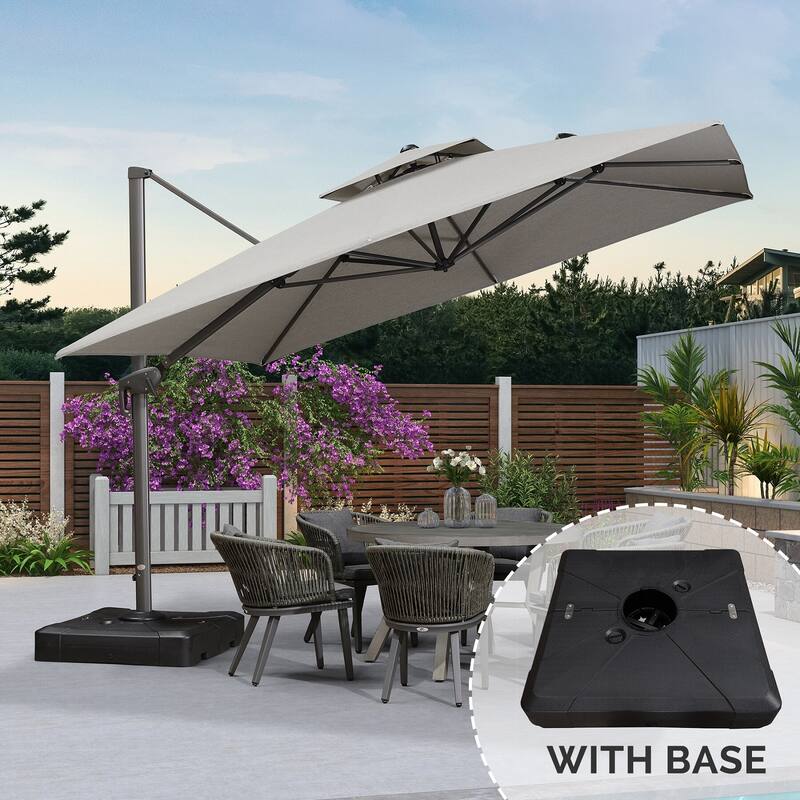 PURPLE LEAF Luxurious Design Square Patio Cantilever Umbrellas with Base UV50+ Fade Resistant - 11ft-Light Grey NEW