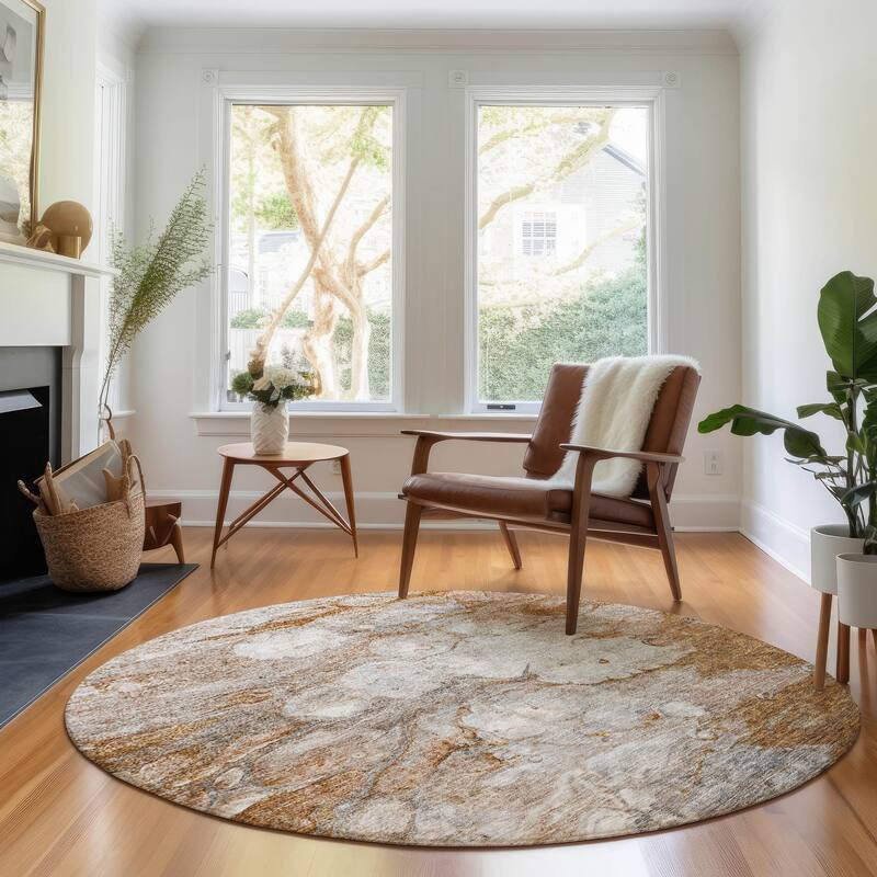 Premium Washable Super Soft Contemporary Ripples Mayfield Rug - Terracotta - 8' x 8' - Round