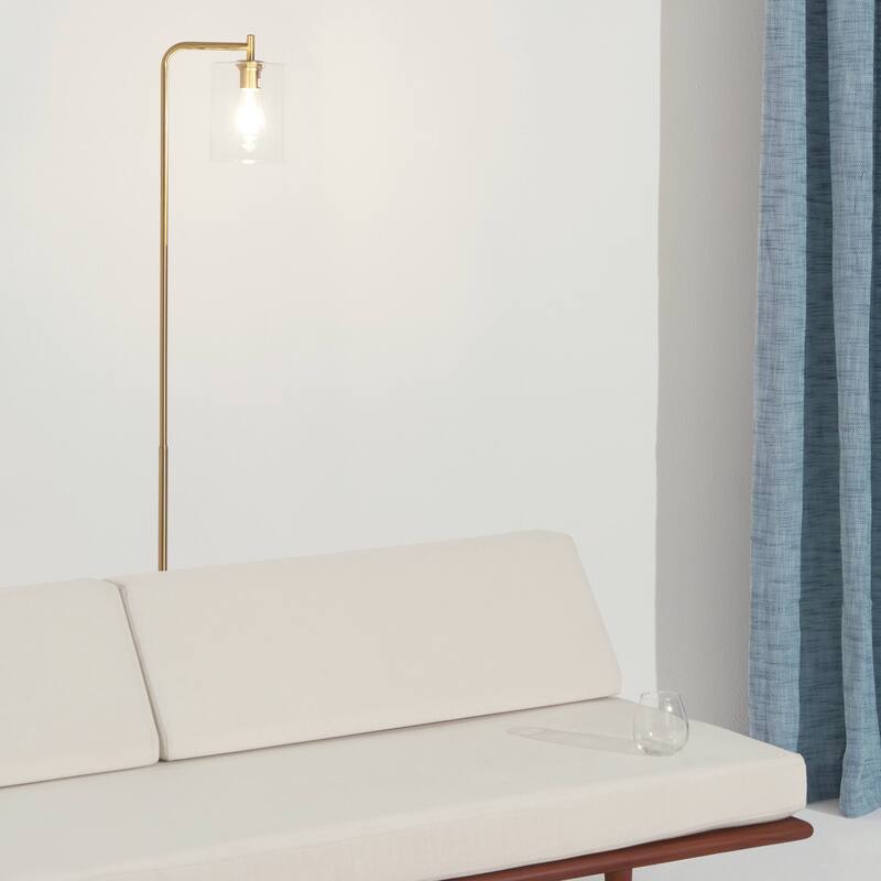 Brightech Elizabeth 66 in. Antique Brass Industrial LED Super Bright Floor Lamp with Glass Cylinder Shade