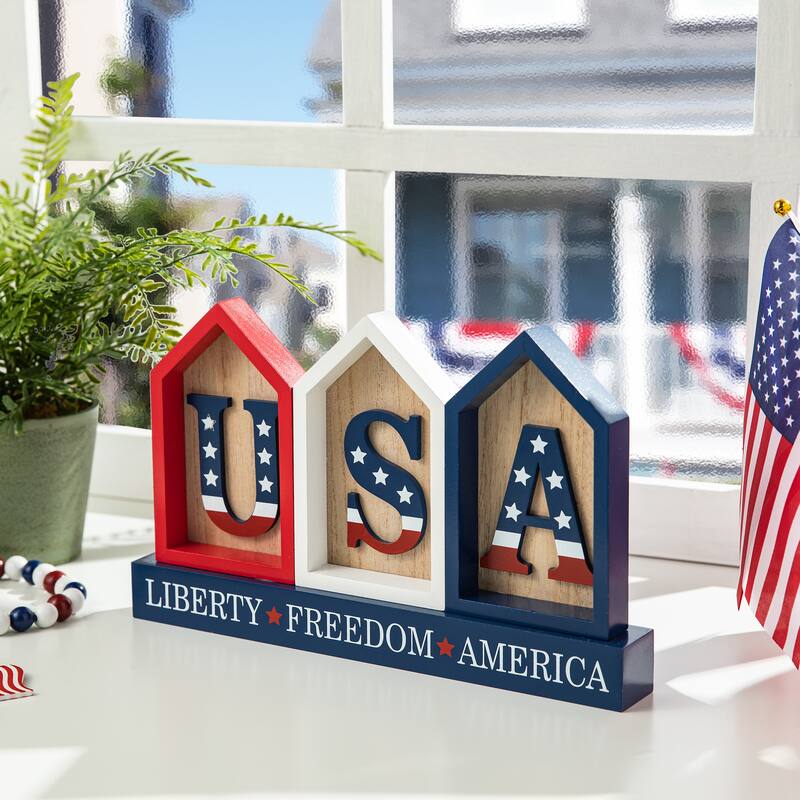 Glitzhome Patriotic Americana Flag USA Table Decor