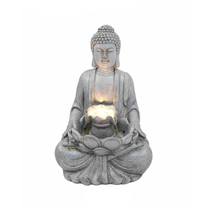 Glitzhome Polyresin Meditating Buddha Frog/Elephant Statue Outdoor Water Fountain with LED Lights - Grey - 28.25"H Buddha