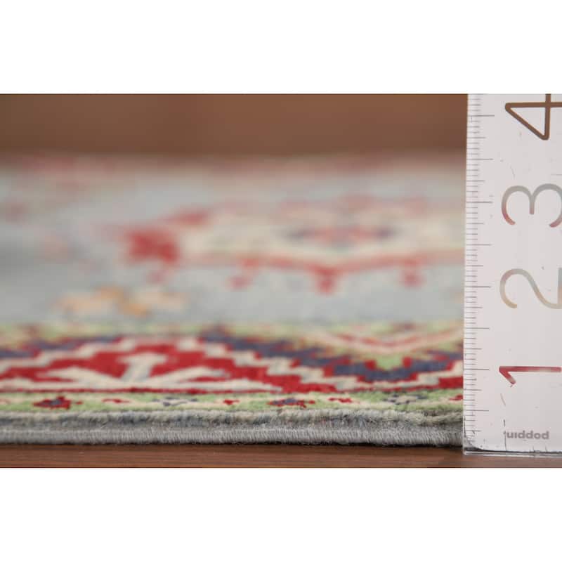 Light Blue Kazak Runner Rug Hand-Knotted Oriental Wool Carpet - 2'9" x 9'7"