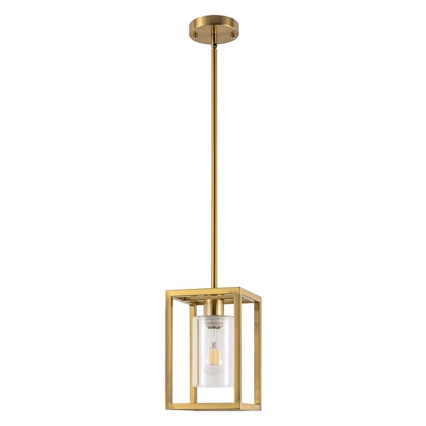 YANSUN 6.7 in.1-Light Black Square Framed Pendant with Clear