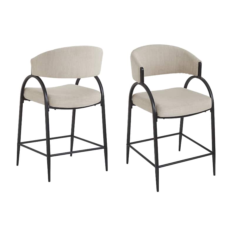 Christopher Knight Home - Upholstered Counter Height Bar Stool Set with Curved Backrest & Metal Frame, Set of 2 - 22.05"W