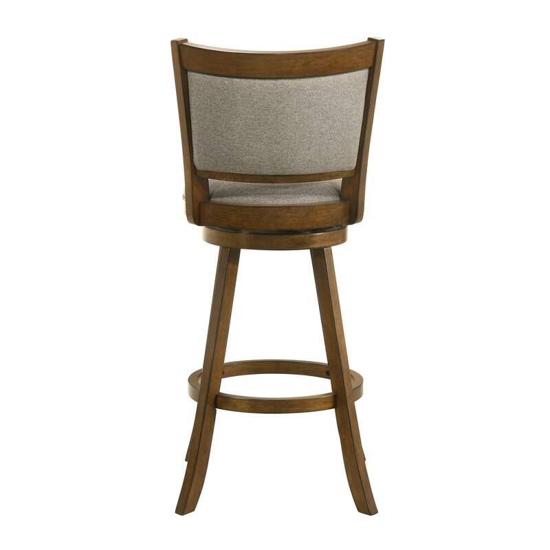 Aiden Modern Farmhouse Swivel Wood Counter Height Kitchen Bar Stool in Sepia Brown Finish with Fabric Upholstered Seat
