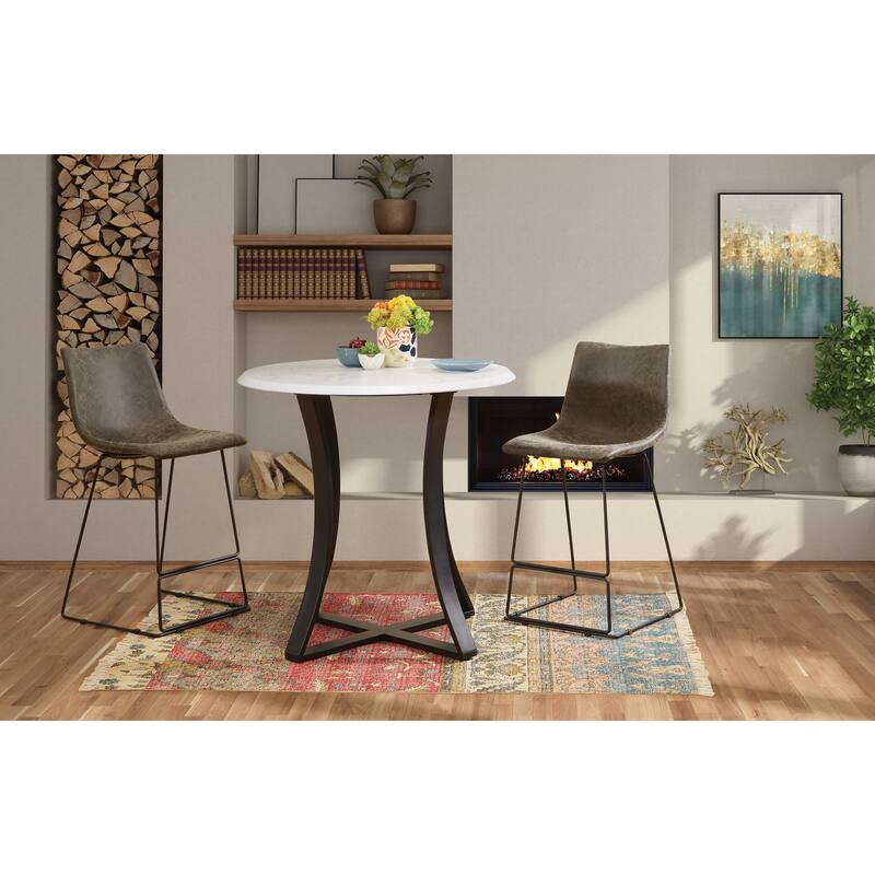 3-Piece 36" Round Top Counter Height Dining Table with 2 Faux Leather Stools