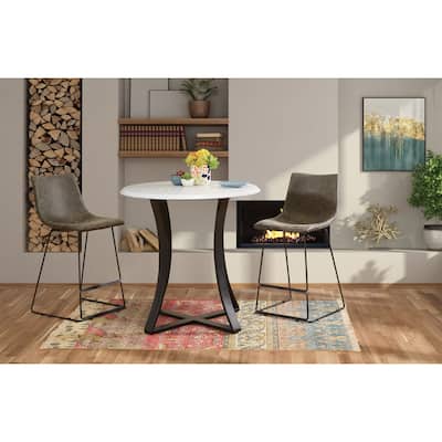 3-Piece 36" Round Top Counter Height Dining Table with 2 Faux Leather Stools