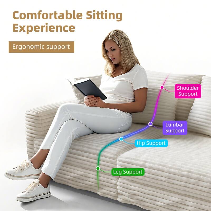 102.4 " Corduroy Modular Sofa, Modern Upholstered Sofa Cloud Couch, Deep Seat Couches w/ Pillows, Movable Ottoman for Apartment