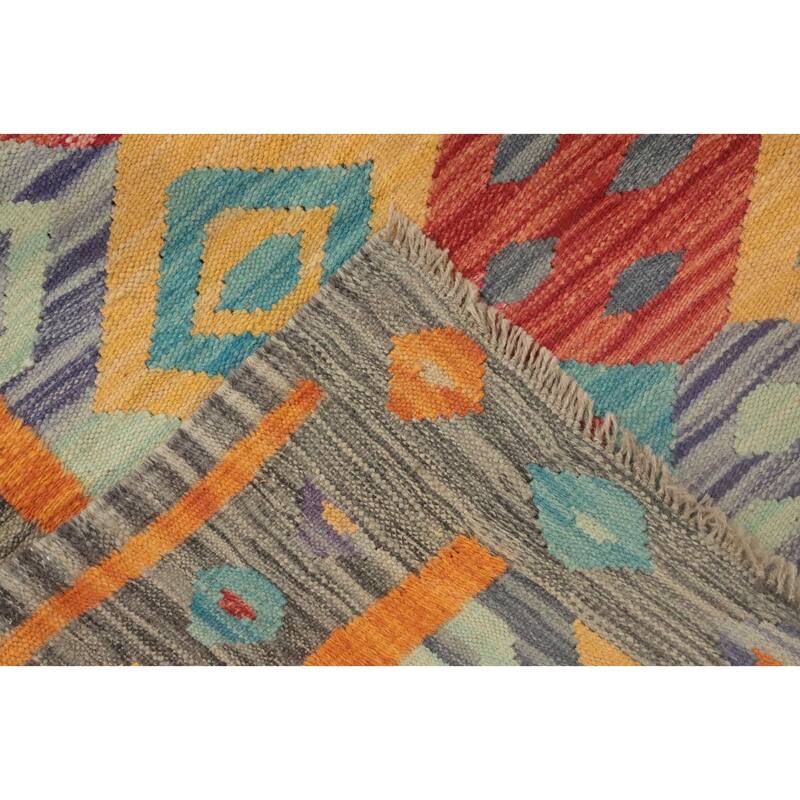 Hand Woven Oriental 100% Wool Carpet Southwestern Tribal Multi-Colored Kilim Area Rug - 4' 8'' X 3' 3''