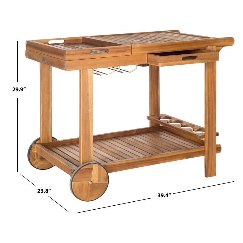SAFAVIEH Outdoor Nallely Acacia Wood Tea Trolly - 24Wx39Dx30H