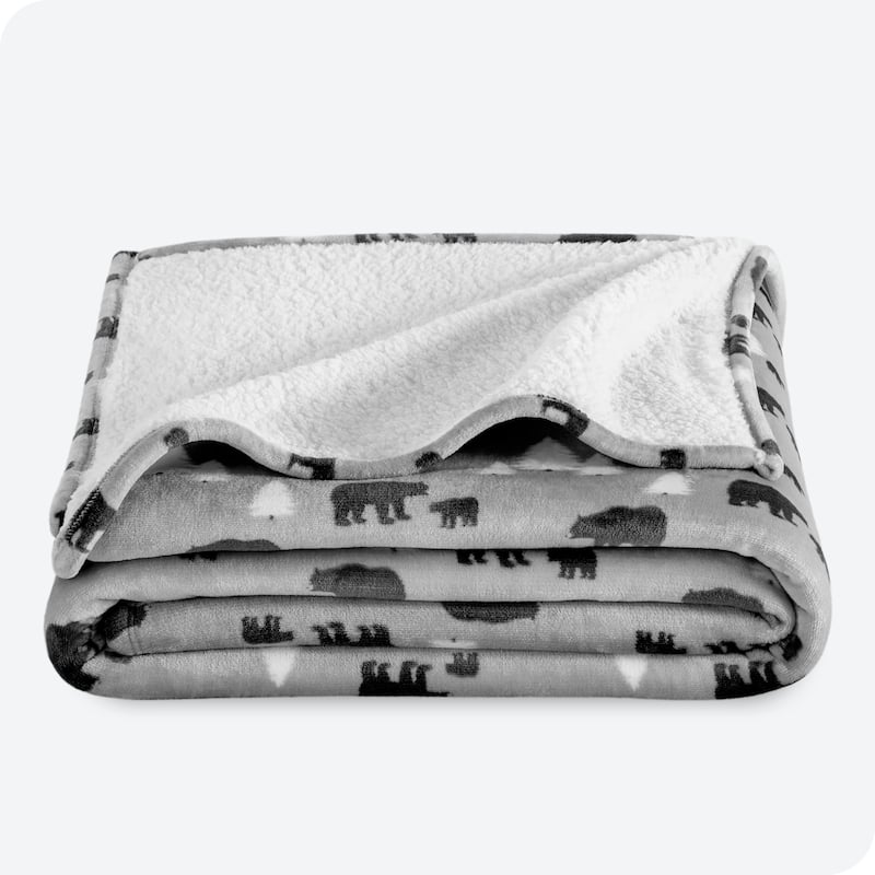 Bare Home Sherpa Fleece Blanket - Reversible Plush Bed Blanket - Throw/Travel - Kodiak