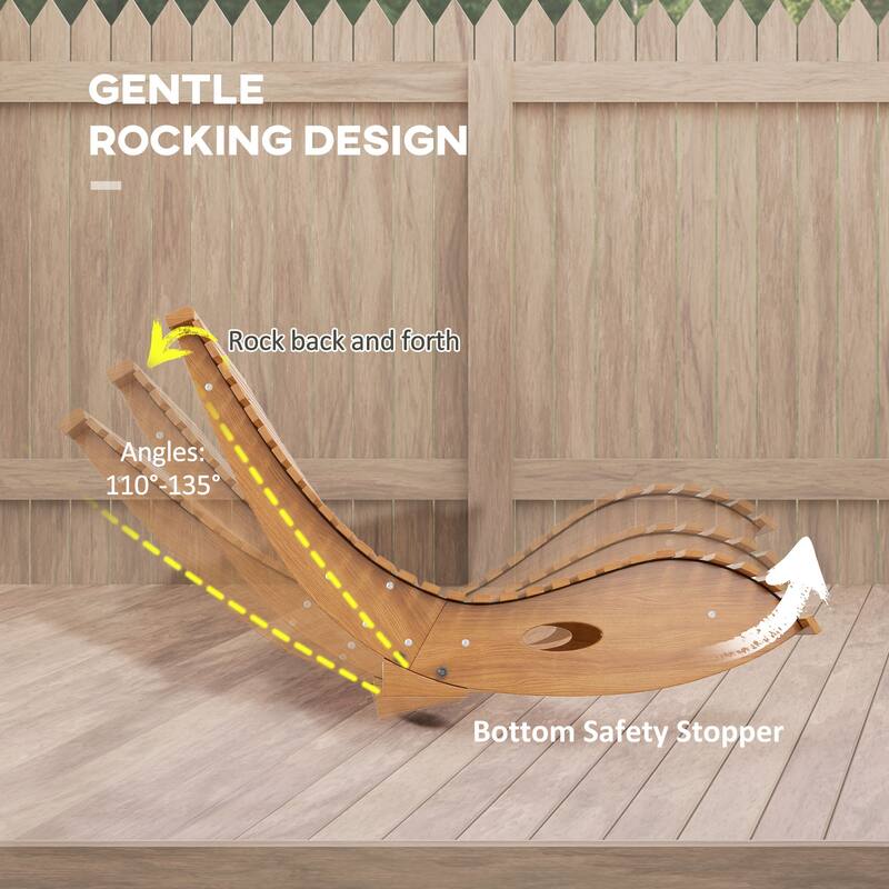 Outdoor Wooden S-Shape Rocking Chair with Slatted Seat and High Back