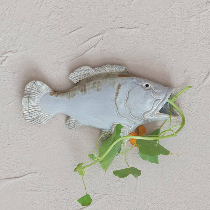 Stoneware Fish Shaped Wall Vase with Reactive Glaze