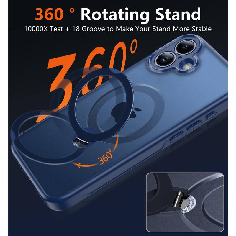 iPhone 16 360° Adjustable Stand Compatible with MagSafe, Translucent Cover with Magnetic Ring Case Non-Slip and Shockproof