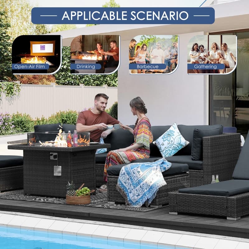 FINCATI 10-piece High Back Oversized Patio Furniture Conversation Set Outdoor Sectional Sofa with Fire Pit Table