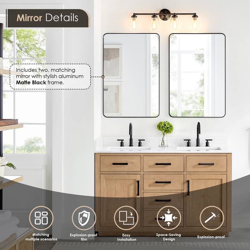 Altair Gavino Bath Vanity with Grain White Composite Stone Top and Mirror