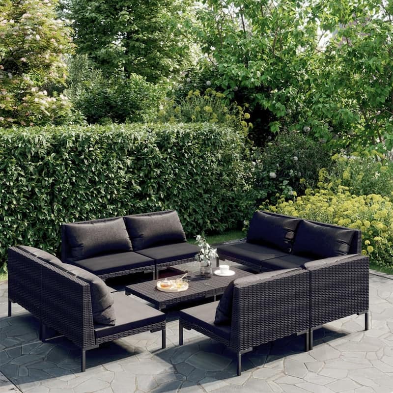 vidaXL Patio Lounge Set with Cushions Poly Rattan - 27.6" x 27.6" x 24"