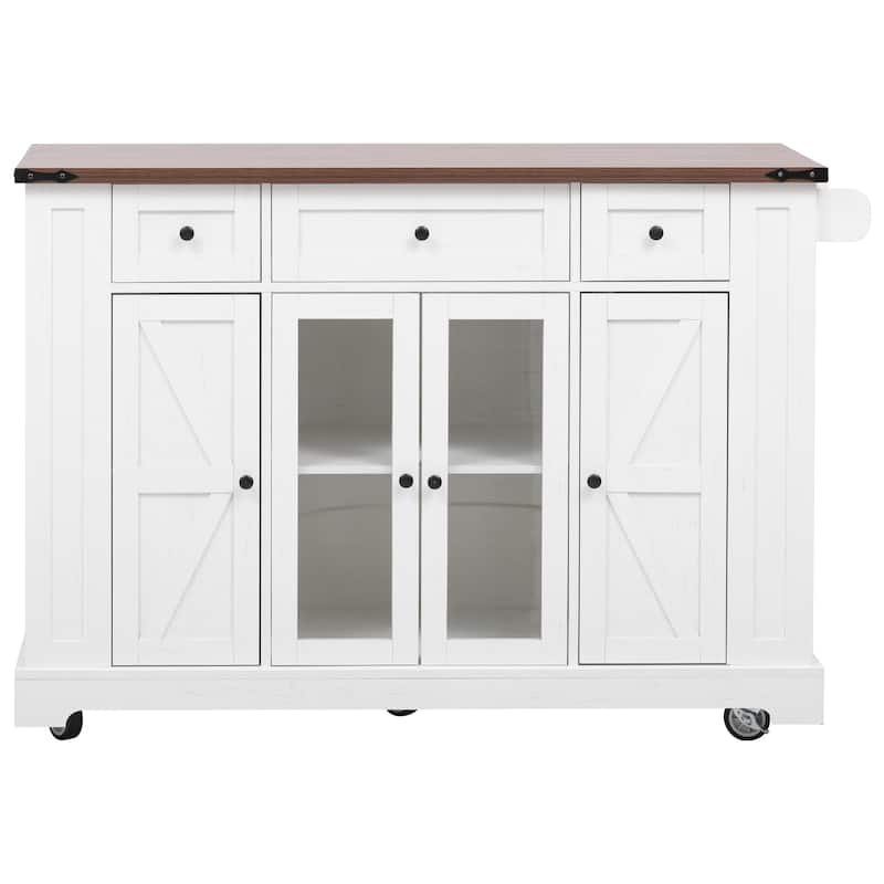 Quenie Farmhouse Kitchen Island with Drop Leaf and 3 Drawers(53-in x30-in x36-in)