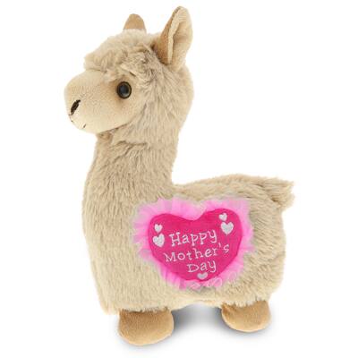 DolliBu Happy Mothers Day Super Soft Plush Beige Llama with Pink Heart - 11 inches