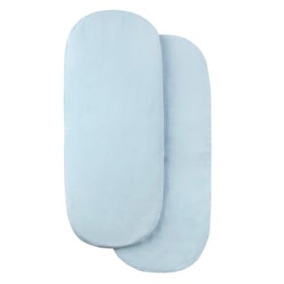 Tadpoles Luxe Cotton Set of 2 Moses Basket Fitted Sheets with Foam Pad - Light Blue
