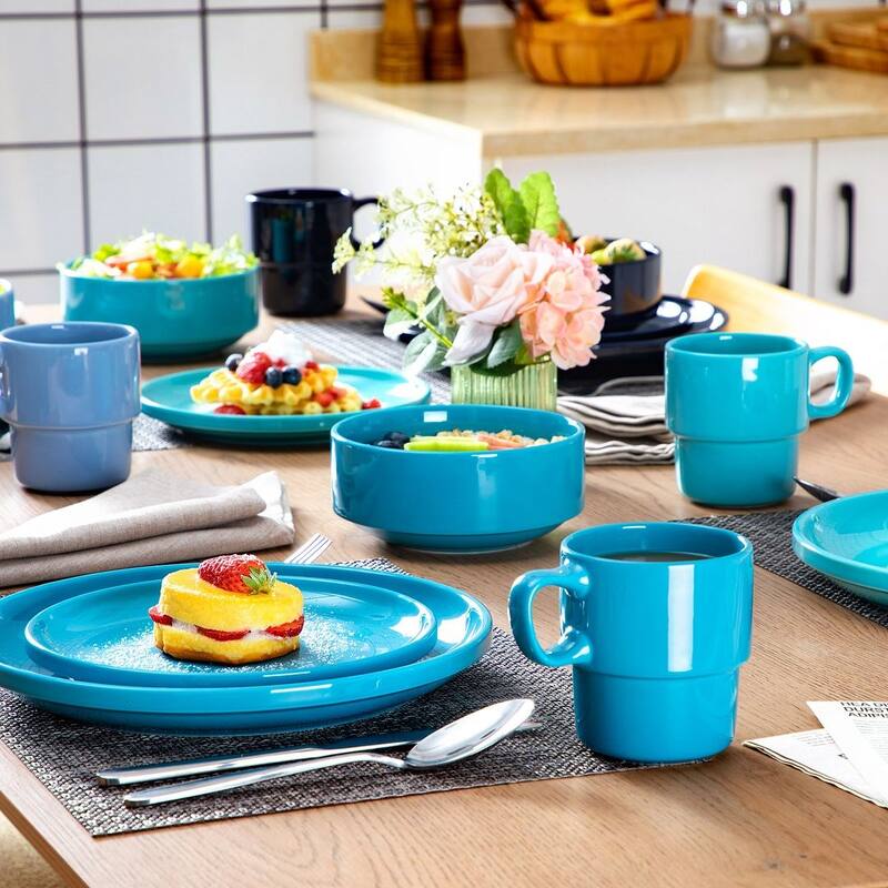 LOVECASA 16-Piece Round Dinnerware Set Stackable, Service for 4
