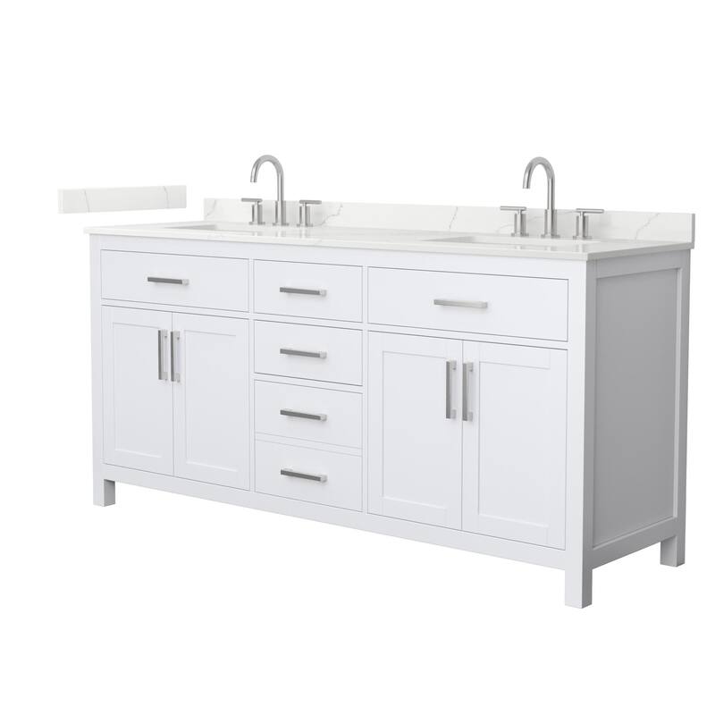 Wyndham Collection WCG2424-72D-QTZ-US3MXX Beckett 72" Free Standing - White / Giotto Quartz Top / Brushed Nickel