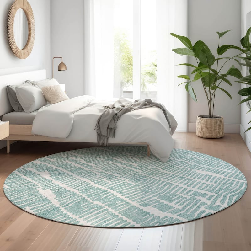 Premium Washable Super Soft Modern Glam Mayfield Rug - Teal - 8' x 8' - Round