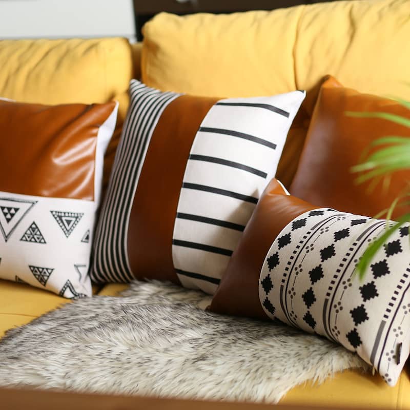 Decorative Vegan Faux Leather Throw Pillows Set of 2