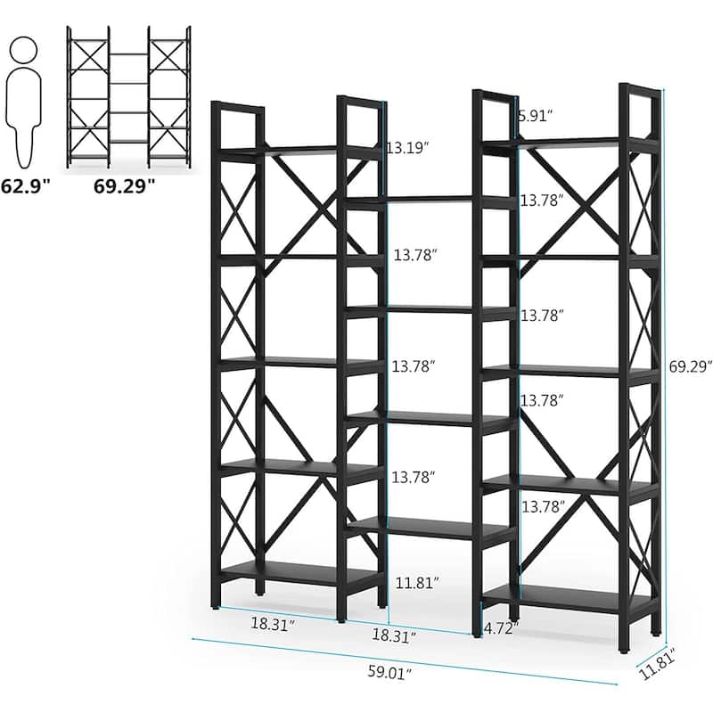 Large Triple Wide 5-Shelf Etagere Bookcase