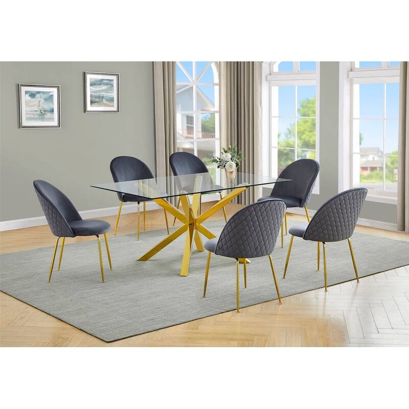 Best Quality Furniture Contemporary Glass 7-pc Dining Set - Grey