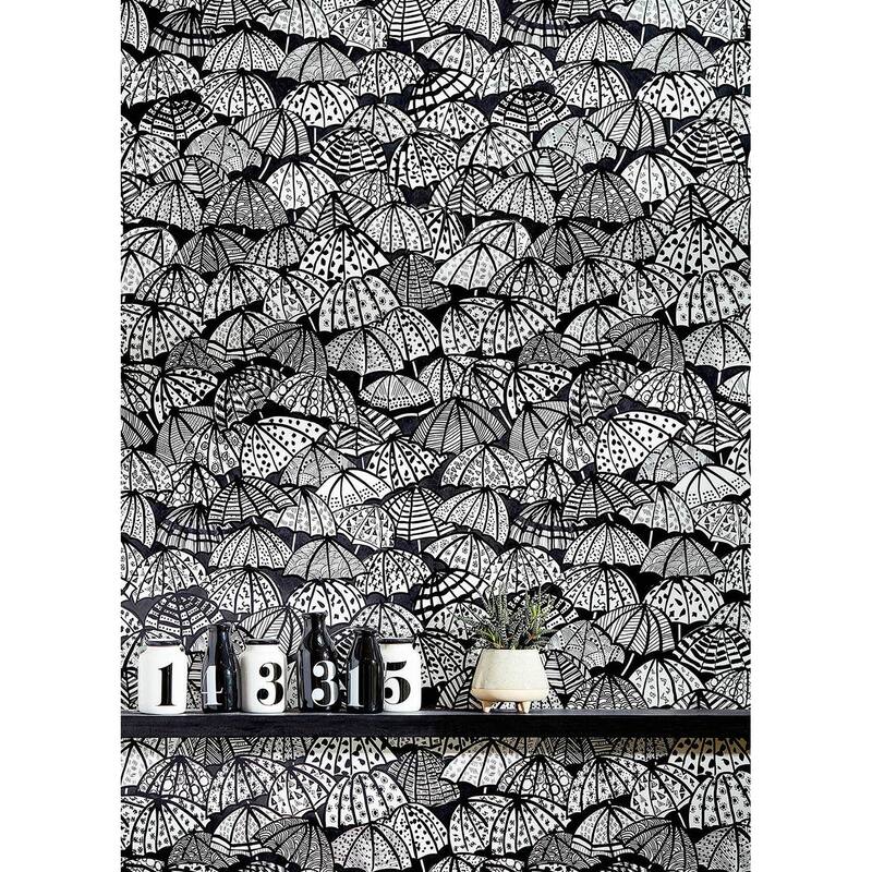 Dara Black Jolly Brollies Wallpaper