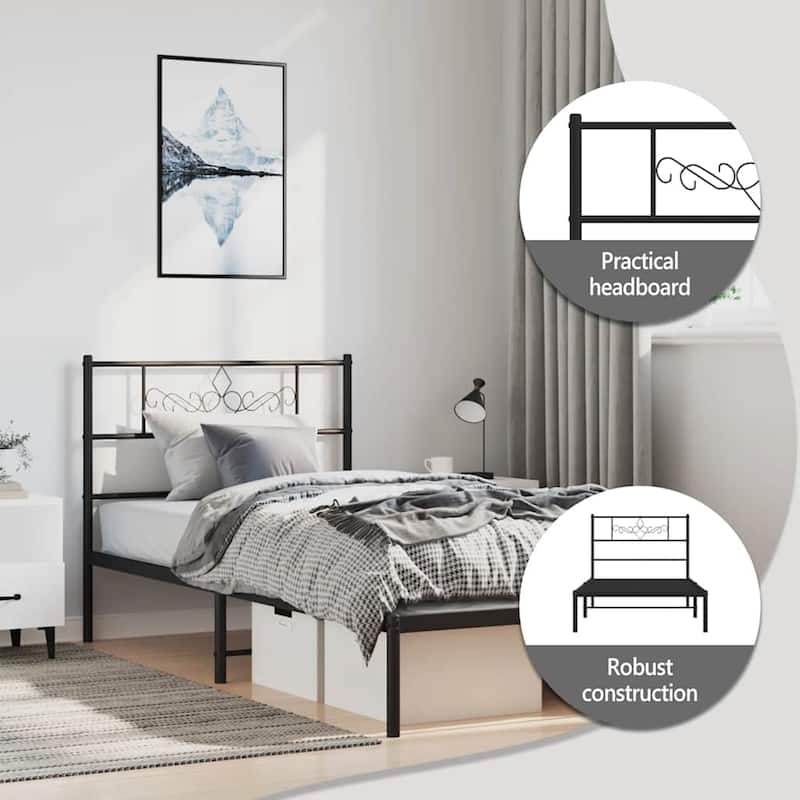vidaXL 12 Inches Black Twin Metal Bed Frame No Mattress - 77.2" x 41.3" x 35.4"